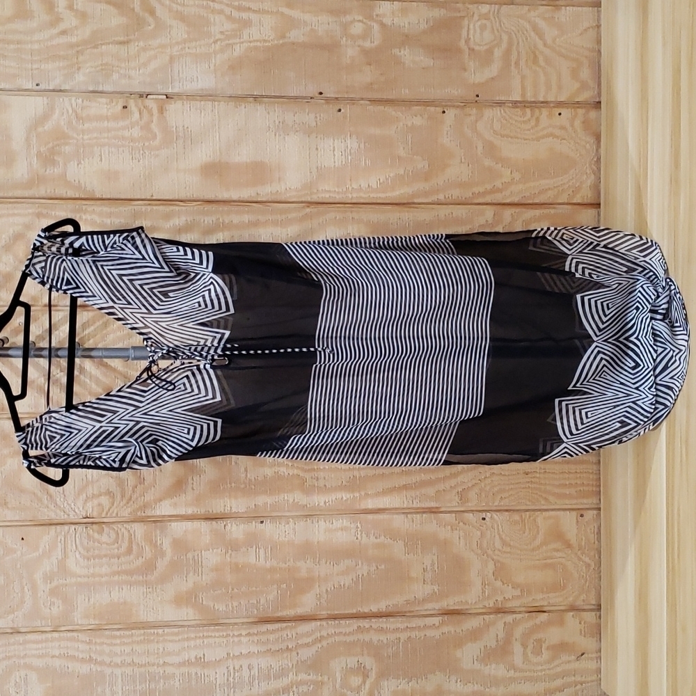 Astr Black White Abstract Stripe Shear Swim Coverup Size XS